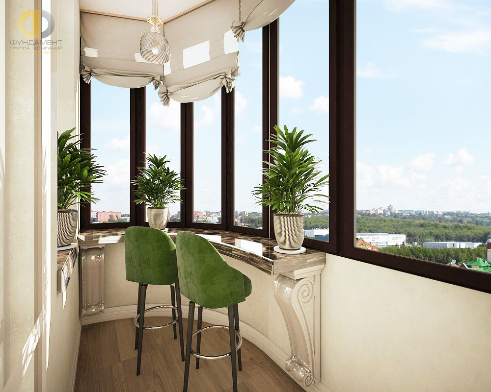 Дизайн балкона в бежевом цвете - фото