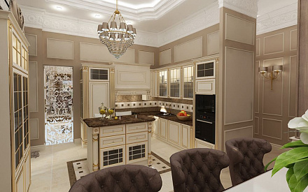 Дизайн интерьера кухни в 4-комнатной квартире 130 кв. м в классическом стиле