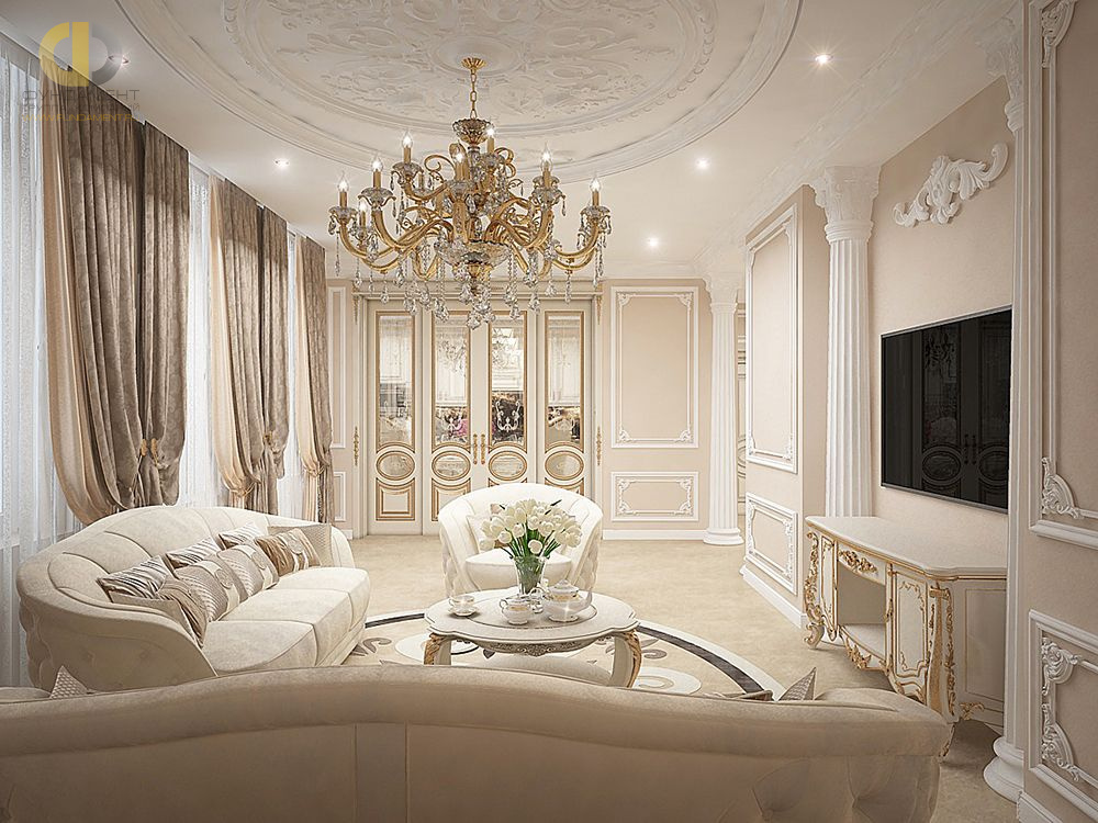Дизайн интерьера гостиной в четырёхкомнатной квартире 165 кв.м в классическом стиле11
