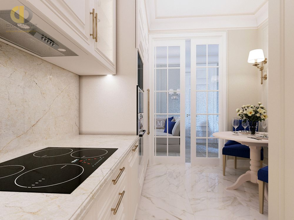 Дизайн интерьера кухни в трёхкомнатной квартире 85 кв.м в стиле неоклассика9