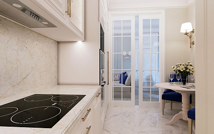 Дизайн интерьера кухни в трёхкомнатной квартире 85 кв.м в стиле неоклассика9
