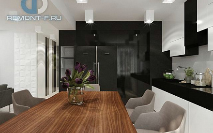 Дизайн столовой в интерьере квартиры 97 кв. м в стиле минимализм на Марксистской