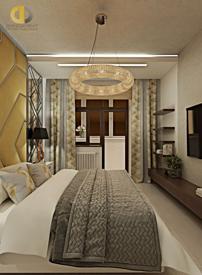 Дизайн интерьера спальни в трёхкомнатной квартире 95 кв.м в стиле ар-деко3