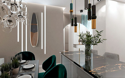 Дизайн интерьера кухни в трёхкомнатной квартире 101 кв. м в современном стиле 3