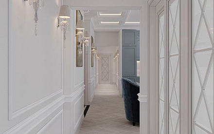 Дизайн интерьера коридора в 6-комнатной квартире 196 кв. м в стиле классика и прованс 11