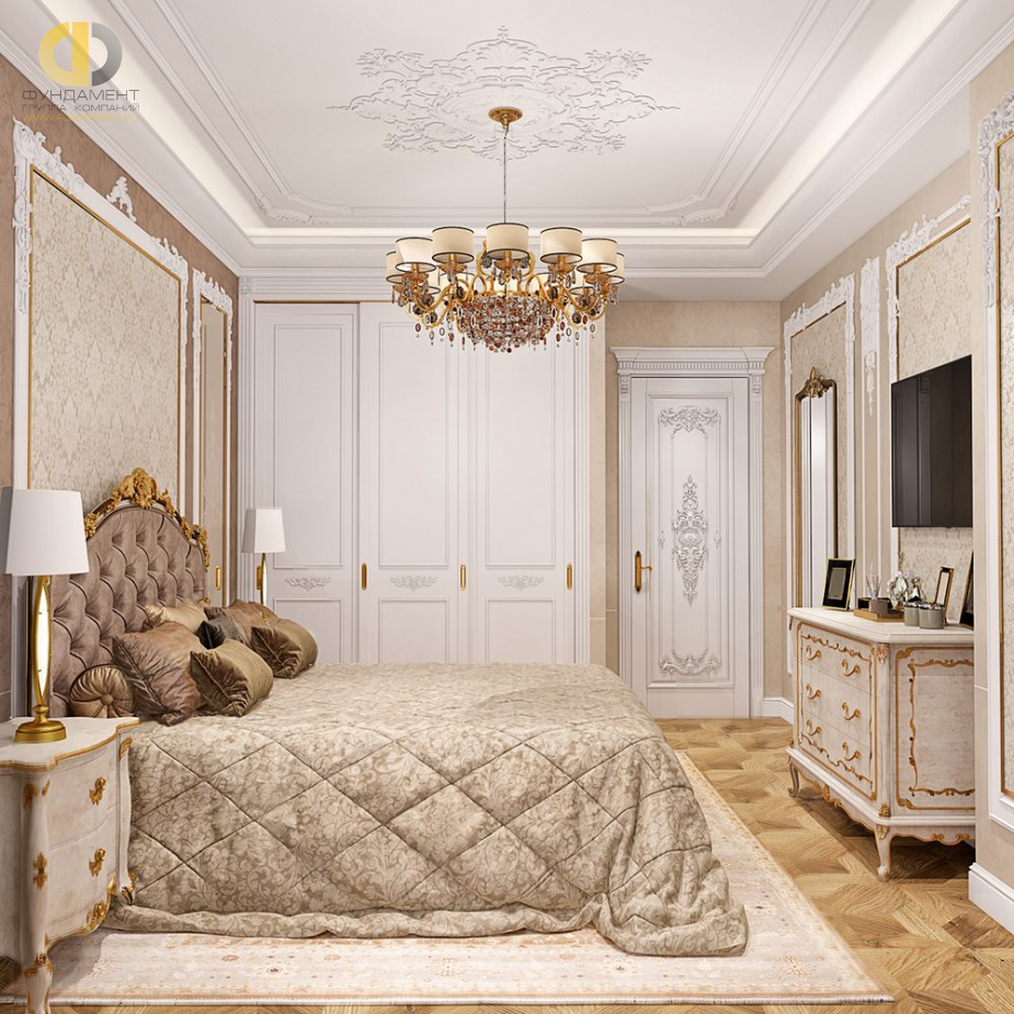 Дизайн интерьера спальни в четырёхкомнатной квартире 144 кв. м в стиле классицизм 16