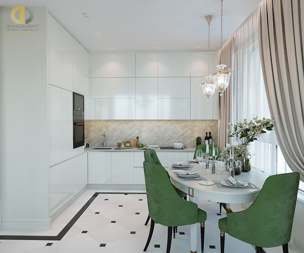Кухня в стиле дизайна неоклассика по адресу Шелепихинская набережная, 34, 2020 года