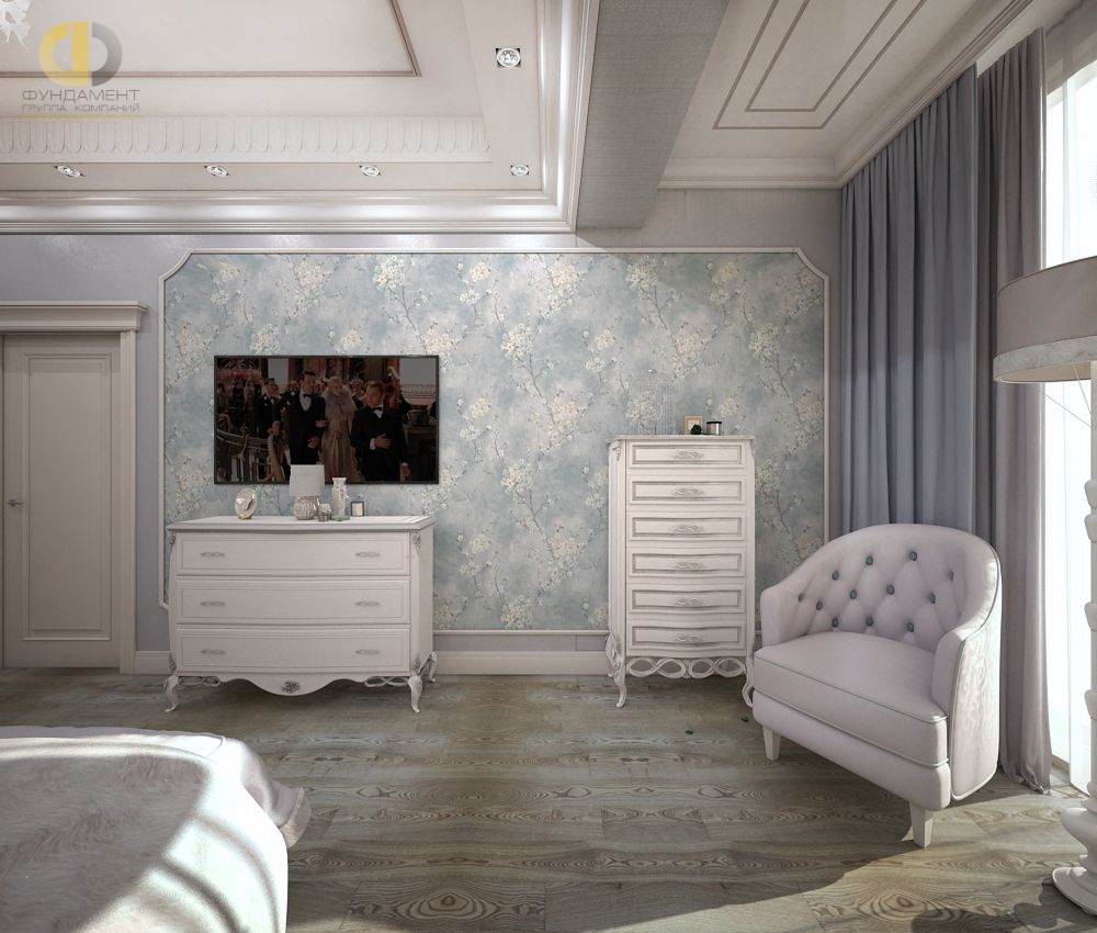 Спальня в стиле дизайна классицизм по адресу г. Москва, ул. Мытная, д. 7, стр. 1, 2018 года