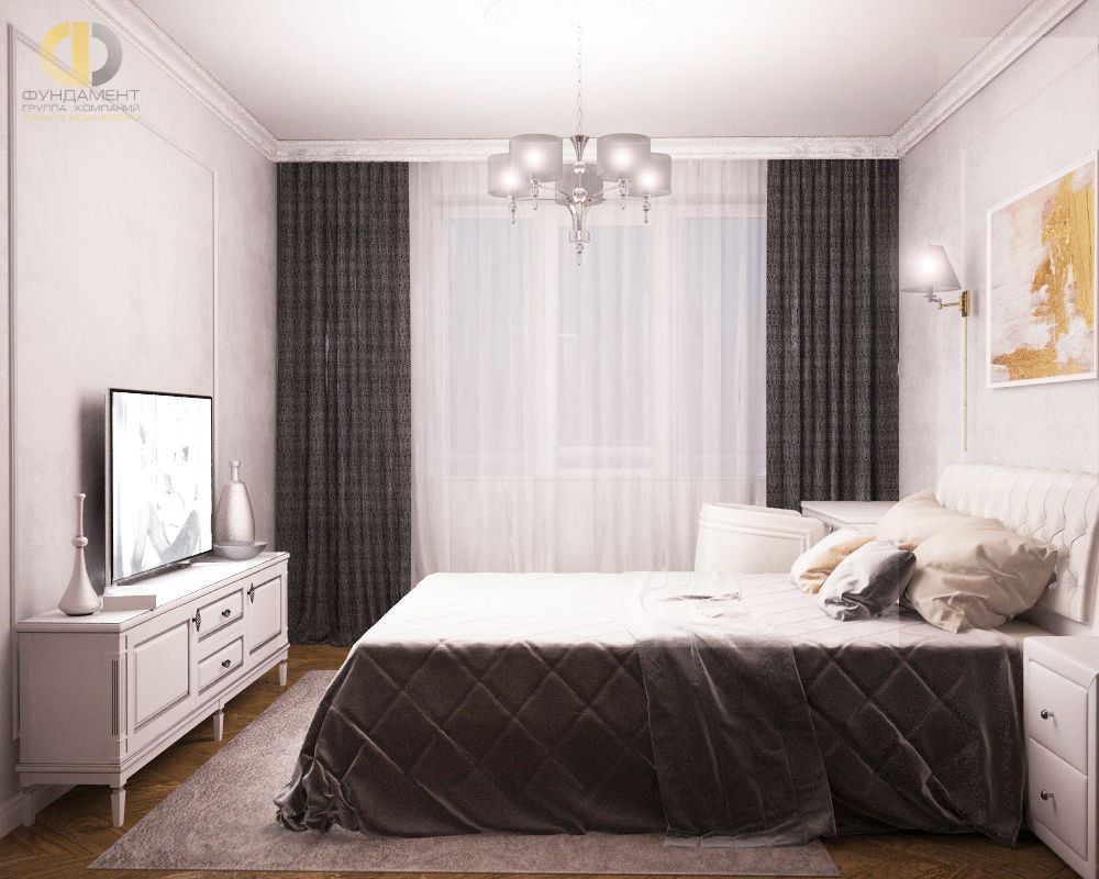 Спальня в стиле дизайна неоклассика по адресу г. Москва, 2-й Грайвороновский пр-д, д. 38, к. 1, 2019 года