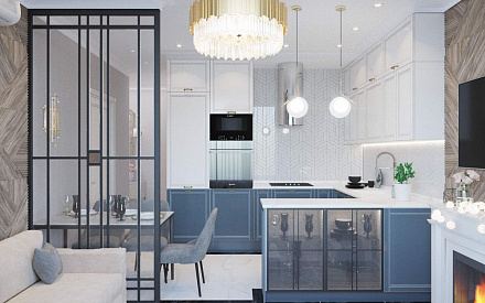 Дизайн интерьера кухни в двухкомнатной квартире 42 кв.м в стиле современная классика