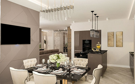 Дизайн интерьера столовой в трёхкомнатной квартире 117 кв.м в современном стиле6