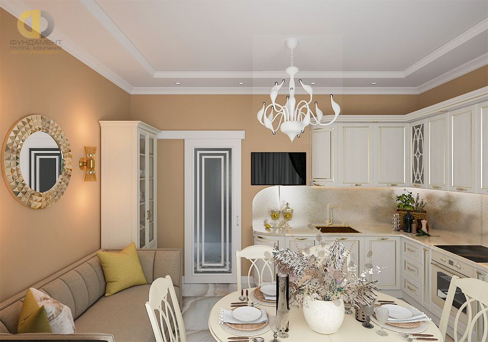 Кухня в стиле дизайна неоклассика по адресу г. Москва, пр-д Невельского, д. 3, корп. 2, 2020 года