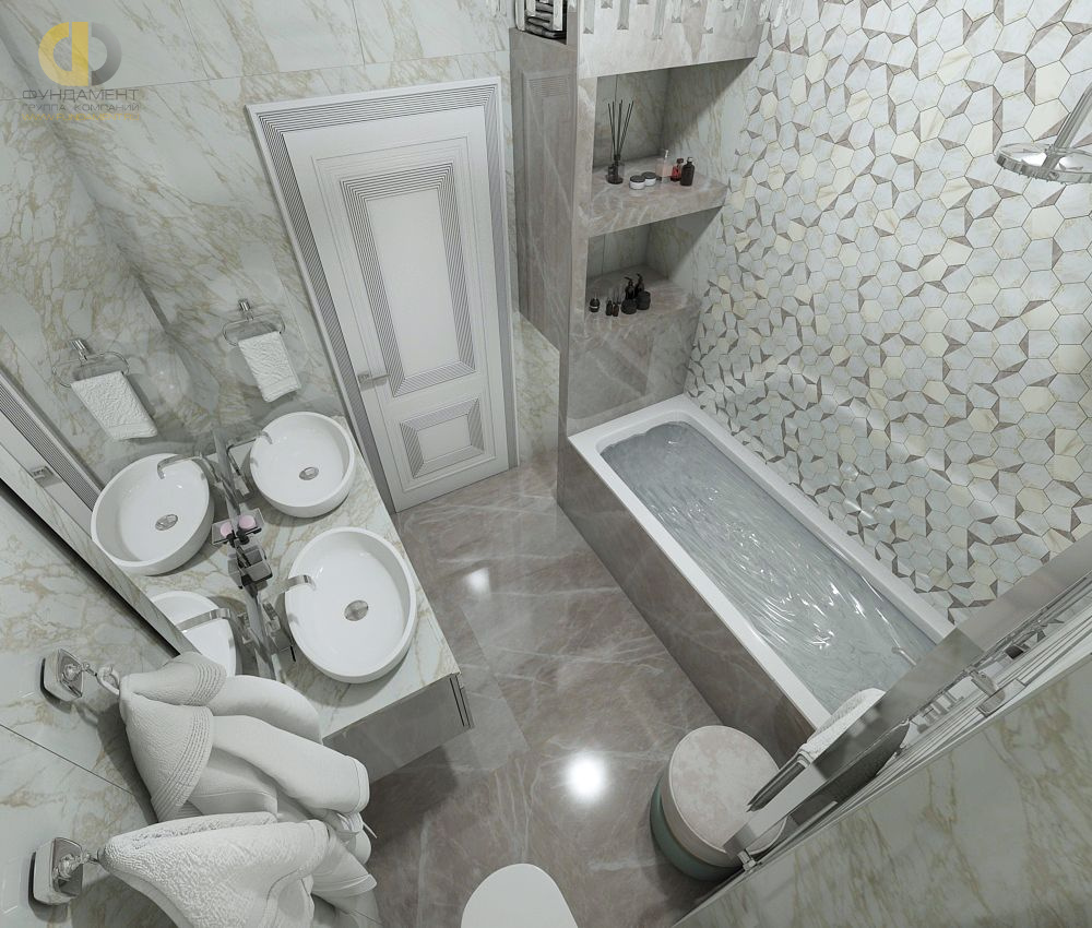 Дизайн ванной в светло-сером цвете - фото