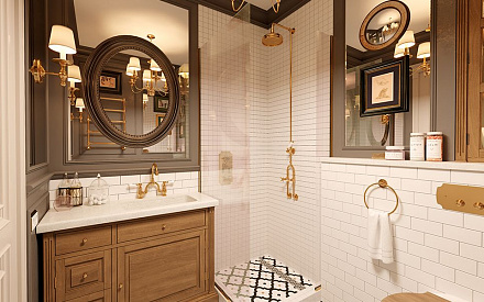 Дизайн интерьера ванной в четырехкомнатной квартире 123 кв.м в классическом стиле