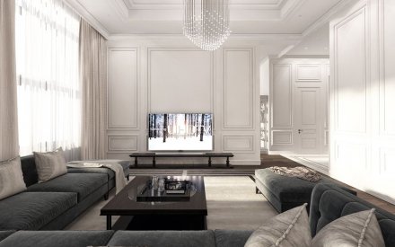 Дизайн интерьера четырёхкомнатной квартиры 165 кв.м в классическом стиле с элементами лофт