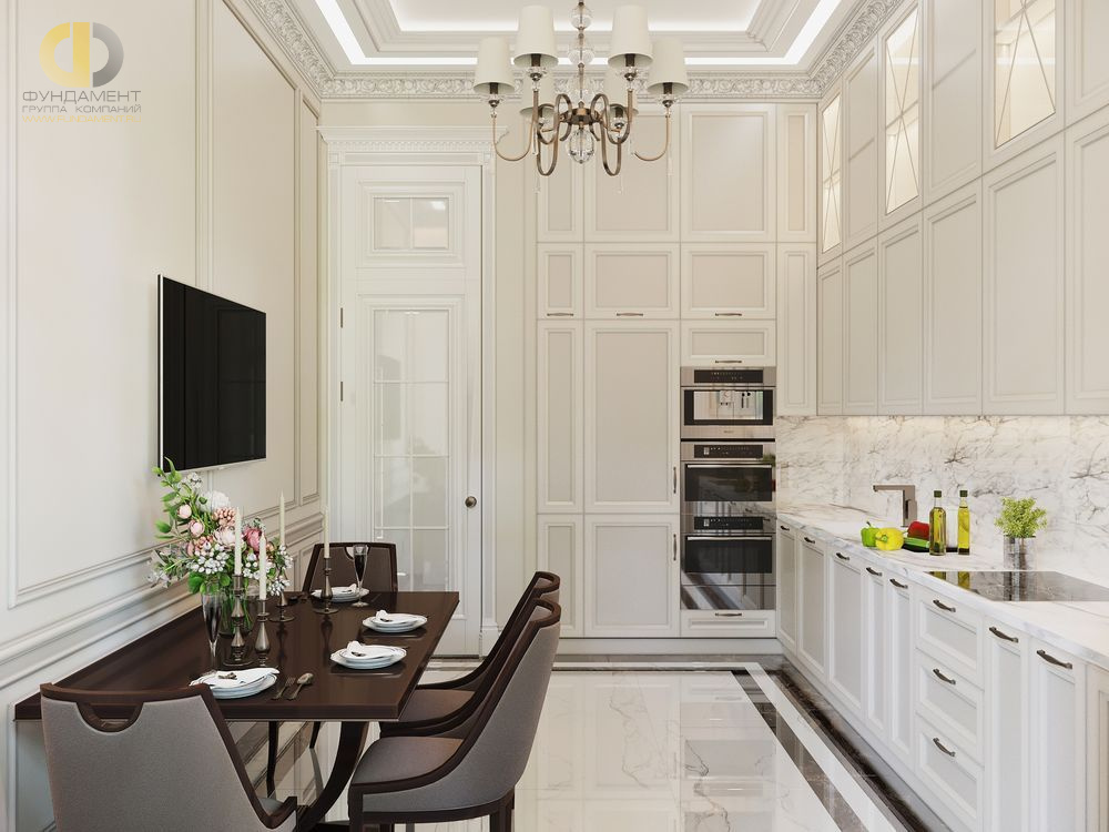 Кухня в стиле дизайна классицизм по адресу г. Москва, Дмитровское шоссе, 13а, 2019 года