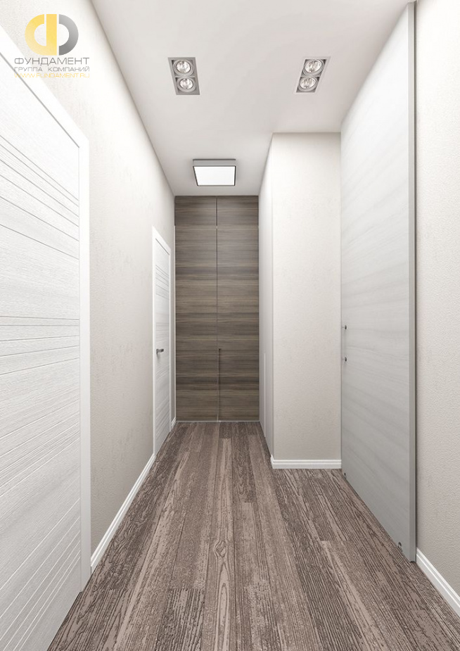 Дизайн интерьера коридора в трёхкомнатной квартире 105 кв.м в современном стиле