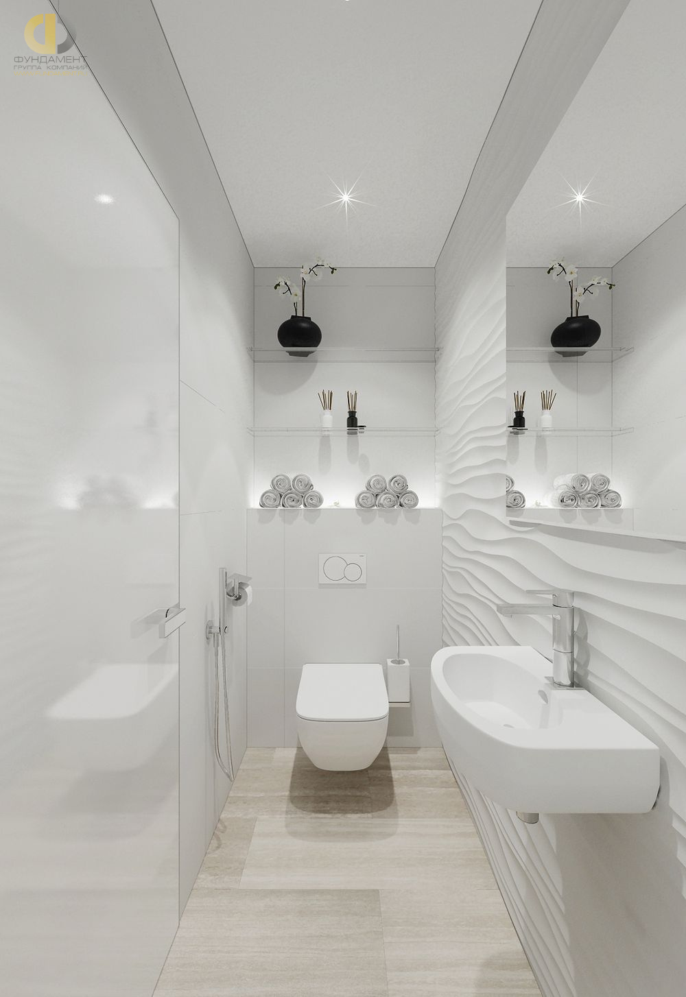 Ванная в стиле дизайна минимализм по адресу Франция, Канны, бульвар Лидер, 77, 2018 года