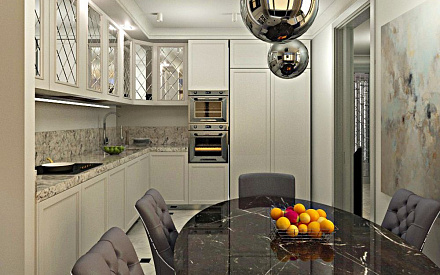 Дизайн интерьера кухни в трёхкомнатной квартире 98 кв.м в стиле современная классика10