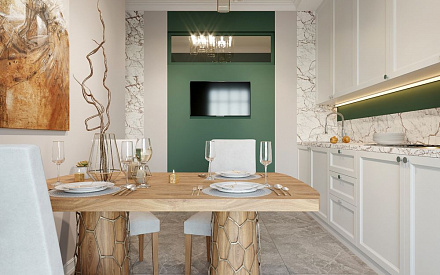 Дизайн интерьера кухни в двухкомнатной квартире 64 кв.м в стиле ретро2