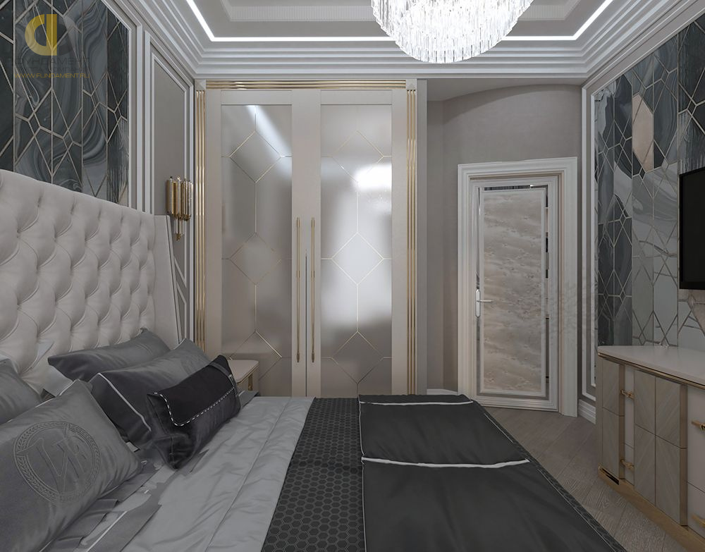 Спальня в стиле дизайна барокко по адресу г. Москва, Ленинградский проспект, дом 29, 2021 года