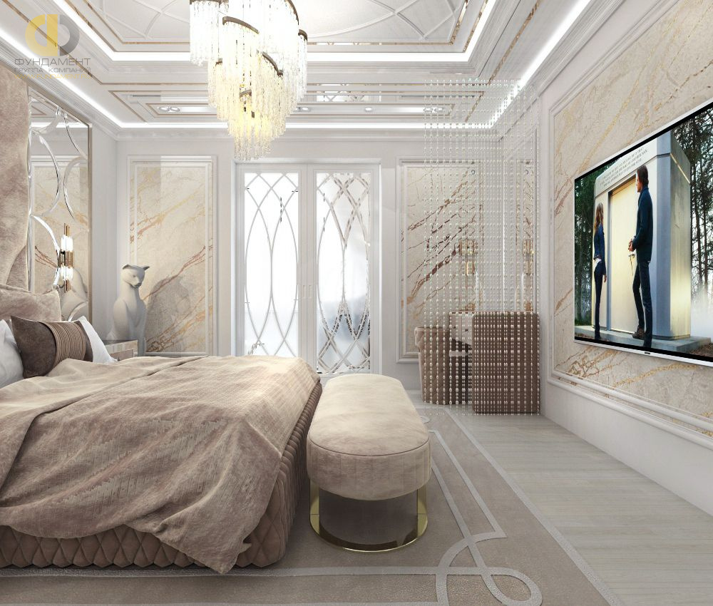 Спальня в стиле дизайна неоклассика по адресу МО, г. Реутов, ул. Октября. д. 22, 2020 года