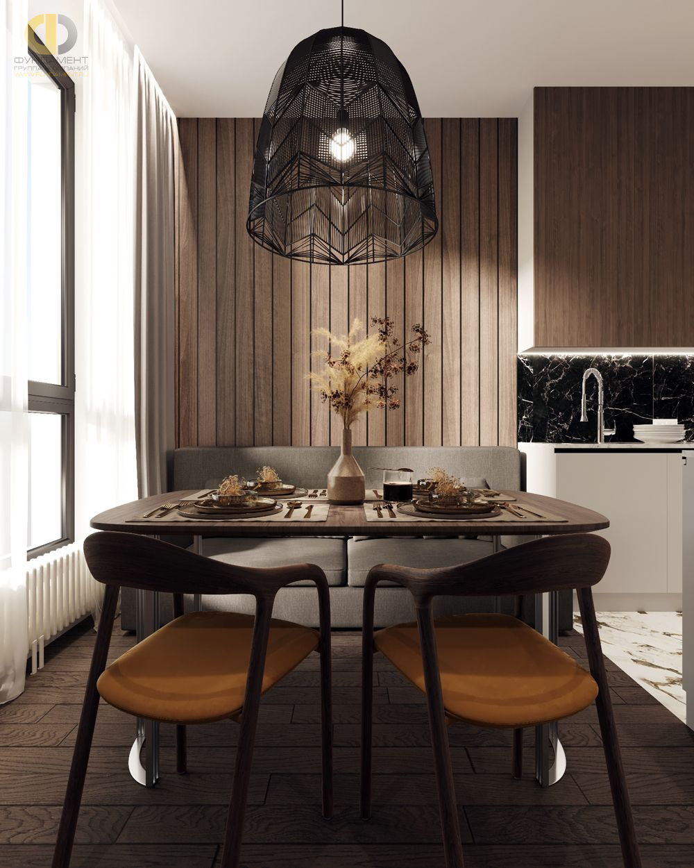 Дизайн столовой в коричневом цвете - фото