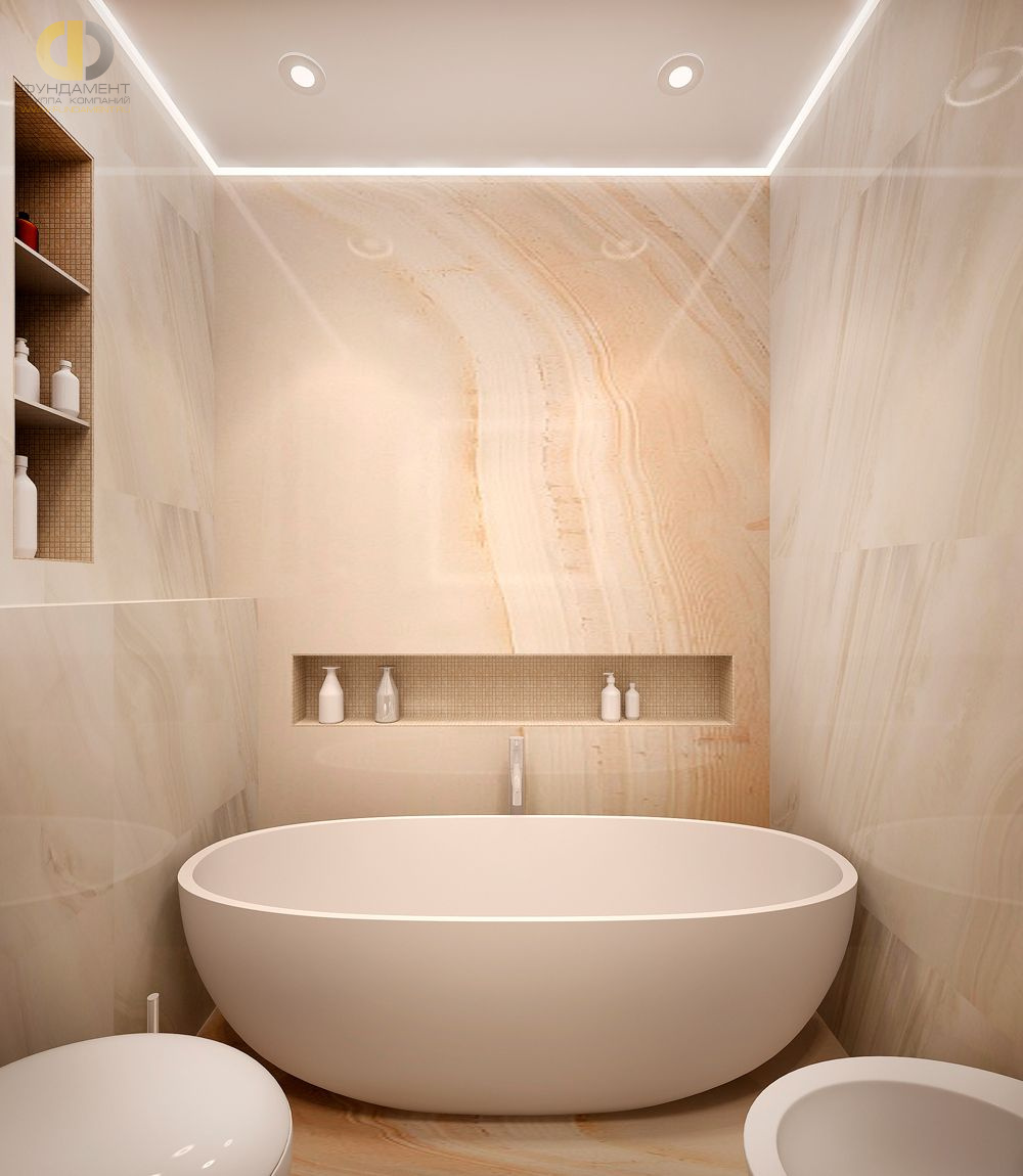 Дизайн ванной в бежевом цвете - фото
