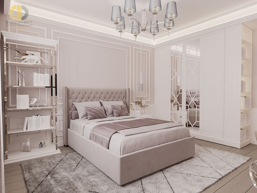 Спальня в стиле дизайна неоклассика по адресу г. Москва, Перервинский бульвар, дом 15к. 1, 2021 года