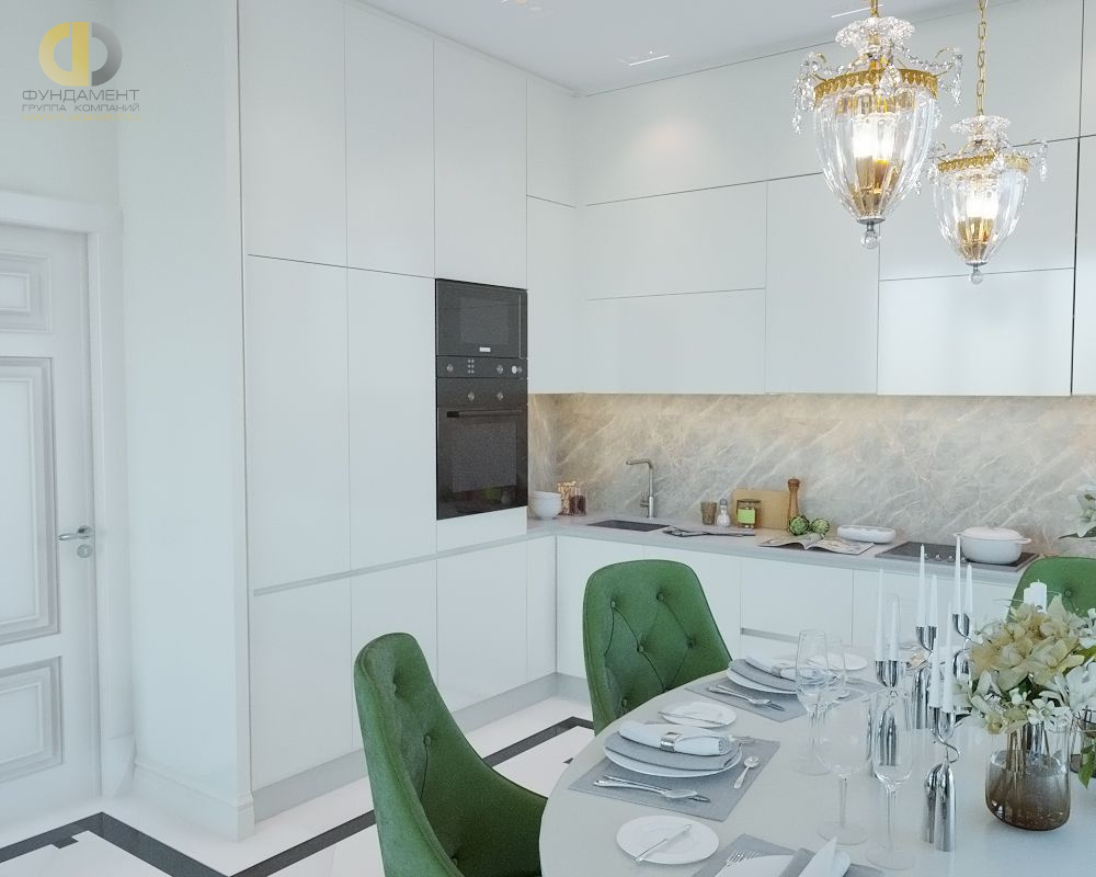 Кухня в стиле дизайна неоклассика по адресу Шелепихинская набережная, 34, 2020 года