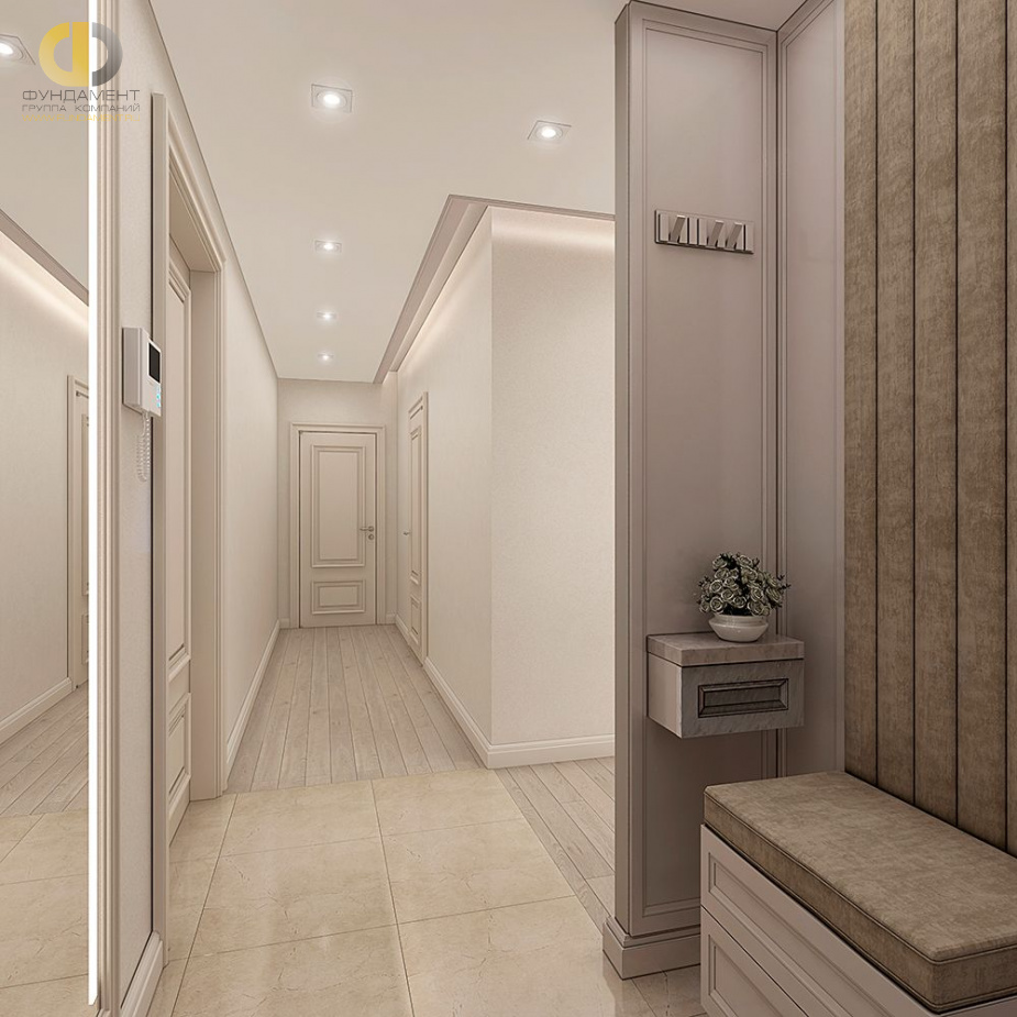 Дизайн интерьера коридора в трёхкомнатной квартире 107 кв.м в стиле неоклассика11