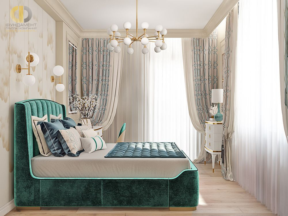 Спальня в стиле дизайна арт-деко (ар-деко) по адресу г. Москва, ул. Никулинская, д. 8, 2020 года