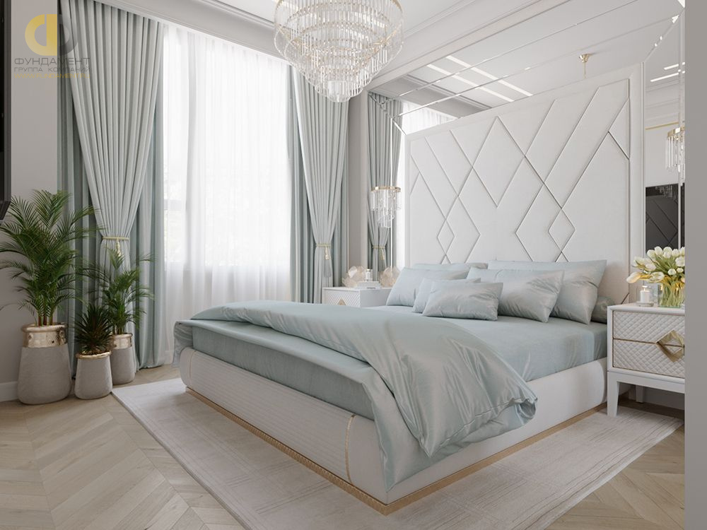 Спальня в стиле дизайна неоклассика по адресу г. Москва, Мичуринский проспект, дом 56, 2021 года
