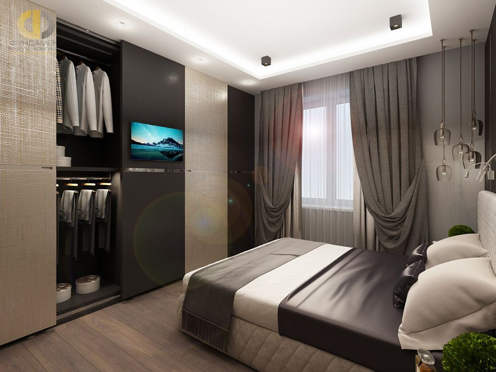 Спальня в стиле дизайна современный по адресу г. Москва, ул. Мосфильмовская, д. 88, к. 7, 2018 года