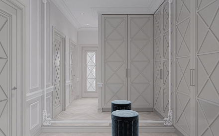 Дизайн интерьера гардероба в 6-комнатной квартире 196 кв. м в стиле классика и прованс 13