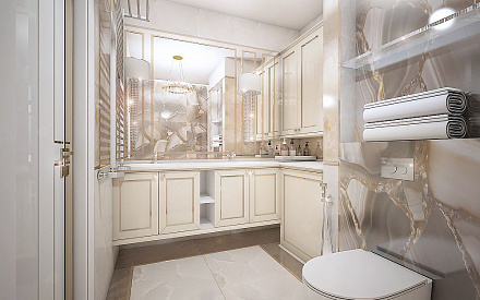 Дизайн интерьера ванной в четырёхкомнатной квартире 121 кв.м в стиле неоклассика с элементами ар-деко19