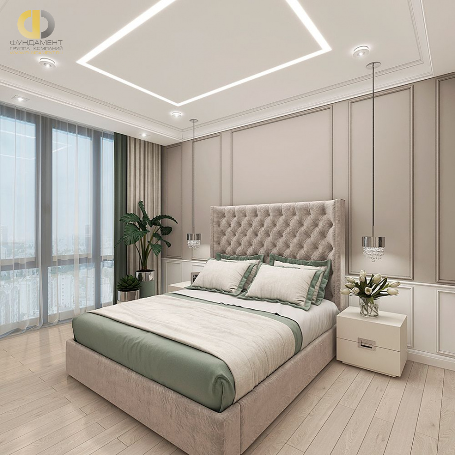 Дизайн интерьера спальни в трёхкомнатной квартире 107 кв.м в стиле неоклассика5