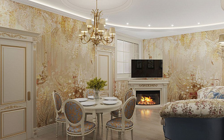 Дизайн интерьера гостиной в трёхкомнатной квартире 66 кв.м в классическом стиле7