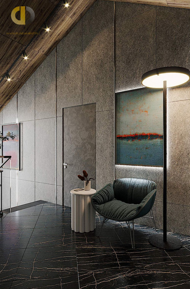 Дизайн интерьера коридора в доме 182 кв. м в современном стиле лофт и пэчворк 12