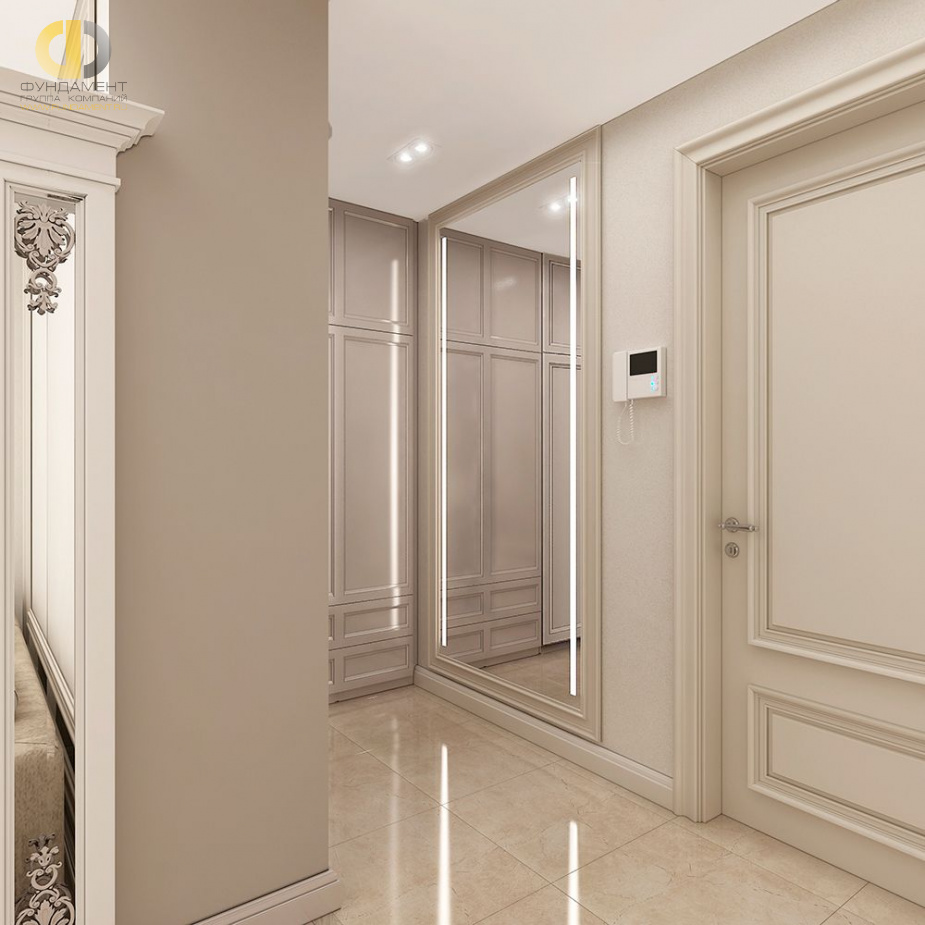 Дизайн интерьера коридора в трёхкомнатной квартире 107 кв.м в стиле неоклассика10