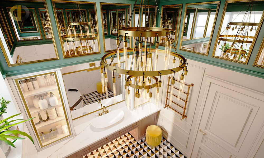 Дизайн интерьера ванной в трехкомнатной квартире 138 кв.м в стиле неоклассика с элементами ар-деко3