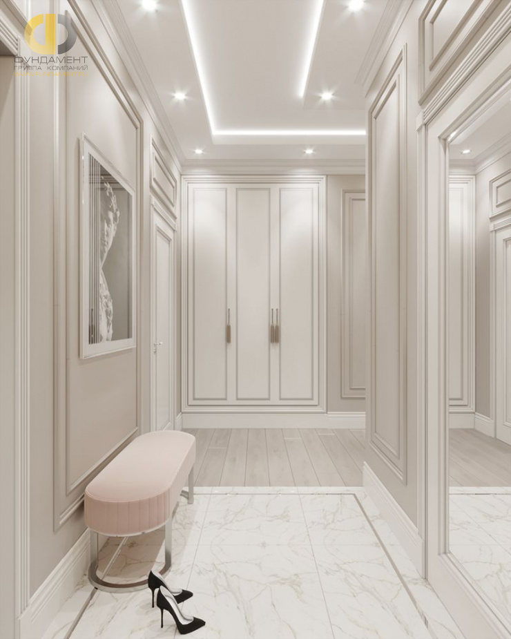 Дизайн интерьера коридора в четырёхкомнатной квартире 134 кв.м в стиле современная классика21