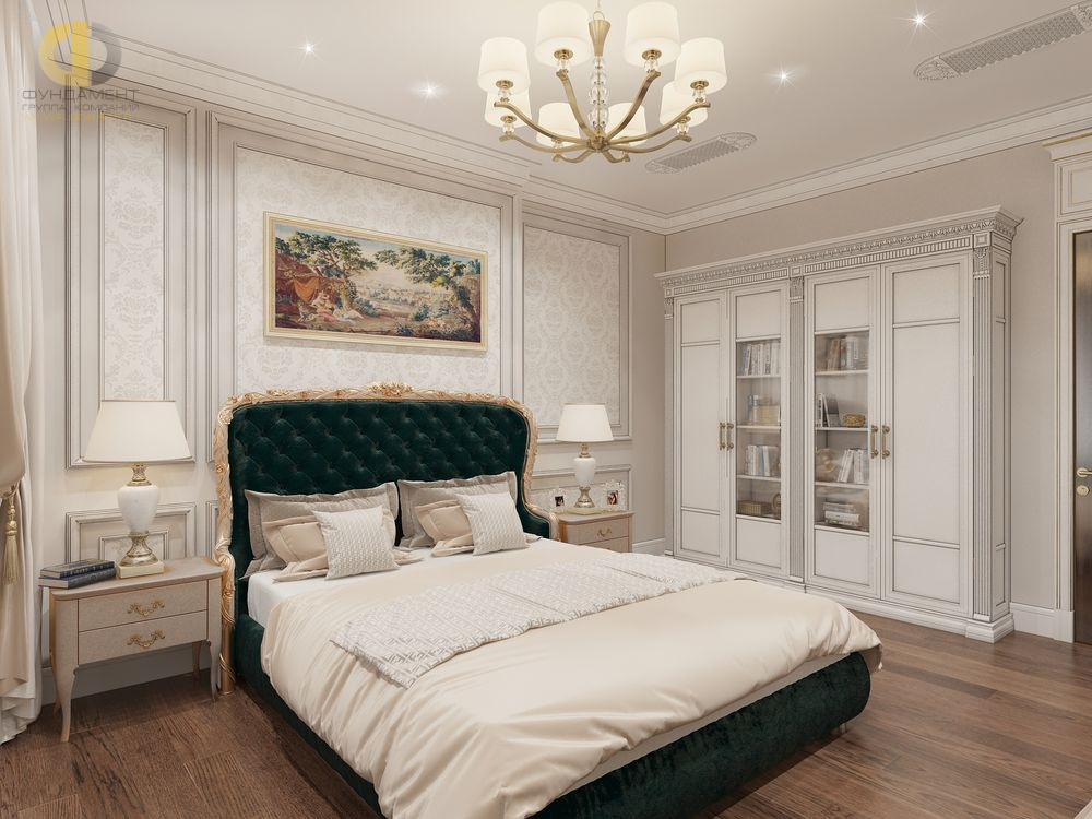 Спальня в стиле дизайна классицизм по адресу г. Москва, ул. Мосфильмовская, д. 8, 2018 года