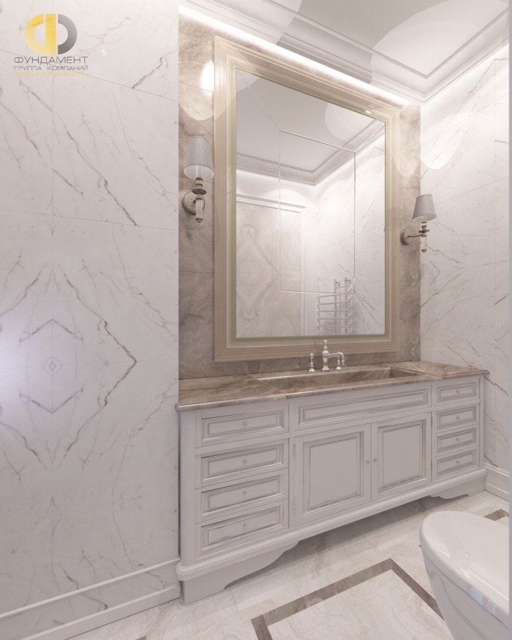 Дизайн интерьера ванной в четырёхкомнатной квартире 165 кв.м в классическом стиле с элементами лофт3