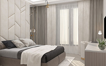 Дизайн интерьера спальни в двухкомнатной квартире 62 кв.м в стиле неоклассика3
