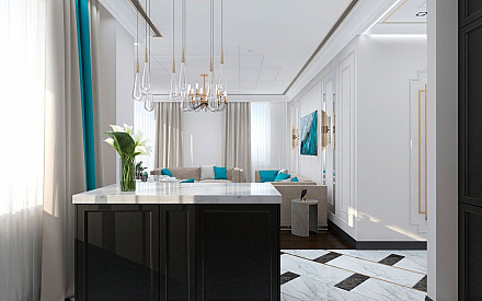 Дизайн интерьера кухни в трёхкомнатной квартире 132 кв.м в современном стиле 13