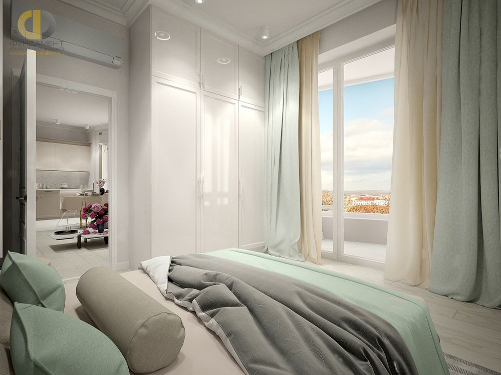 Спальня в стиле дизайна неоклассика по адресу г. Москва, Электролитный проезд, д. 16, корп. 7, 2018 года