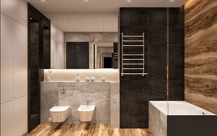 Дизайн интерьера ванной в трёхкомнатной квартире 106 кв.м в стиле хай-тек