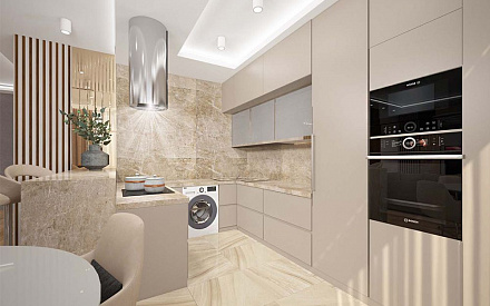 Дизайн интерьера кухни в трёхкомнатной квартире 95 кв.м в современном стиле1