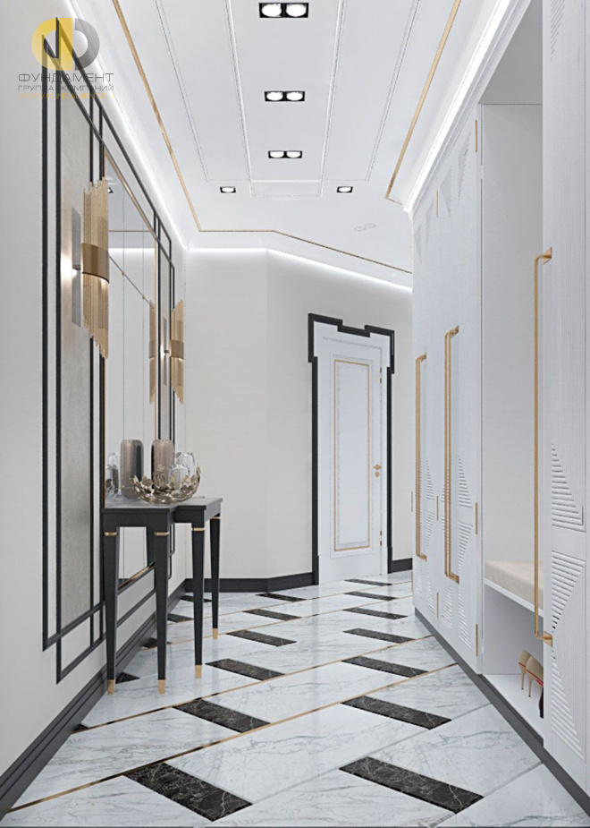 Дизайн интерьера коридора в трёхкомнатной квартире 132 кв.м в современном стиле 4